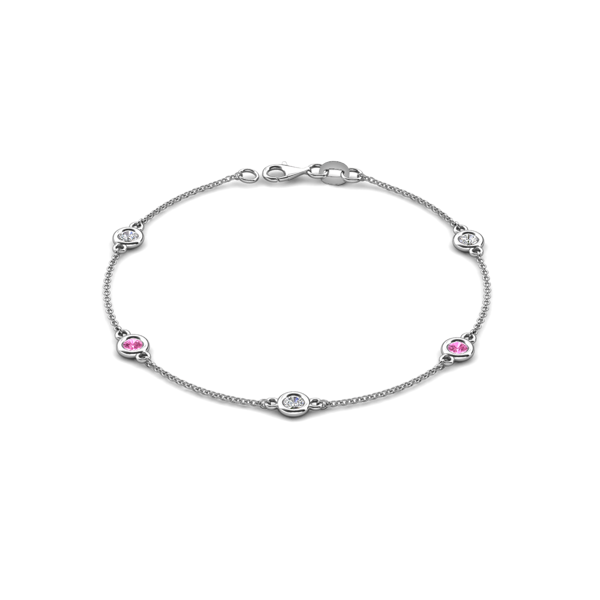 Aizza 1.35 ctw Pink Sapphire and Lab Grown Diamond (4 mm) Station Bracelet 